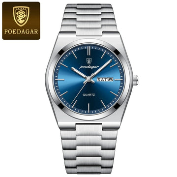 Poedagar Quartz Man Watch Waterproof Luminous Date Week Men Fashion Business Classic Watches Stainless Steel Men Watch